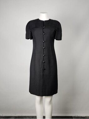 Classic Black Button-Front Short Sleeve Dress